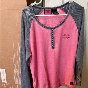 Harley-Davidson Pink and Gray Long Sleeve Tee